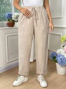 EMERY ROSE بناطيل عريضة كاجوال للمرأة ذات لون أحادي - لون مشمشي - مشاهدة 4