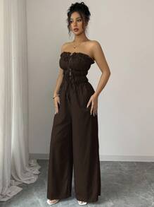 Elenzga Women's Summer Casual Striped Bandeau Jumpsuit - Random Floral Pattern