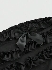 ROMWE Grunge Punk Y2K Grunge Aesthetic Black Solid Multi-Layer Ruffle Trim Mini Playsuit, Plus Size - Black - View 2