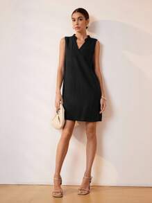 Uhlyne 休闲时尚亚麻V领女式短款无袖连衣裙