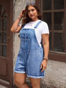 EMERY ROSE Plus Size Casual Vacation Retro Washed Bib Cargo Pants