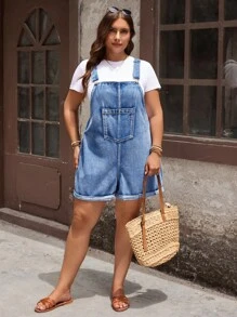 EMERY ROSE Plus Size Casual Vacation Retro Washed Bib Cargo Pants