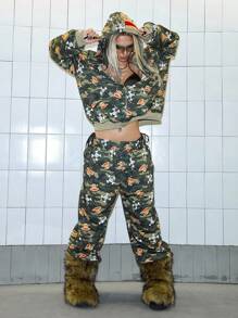 Paul Frank X ROMWE Y2K Kpop 亚文化 Baddie Street 全印花宽松迷彩运动裤