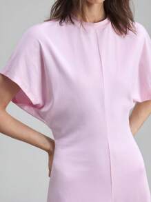 Ontre 女款粉色收腰都市简约优雅蝙蝠袖连衣裙，都市简约时尚商务休闲优雅连衣裙，女式休闲连衣裙，女式加长连衣裙，度假连衣裙，婚礼活动连衣裙，夏威夷风格女式秋季连衣裙