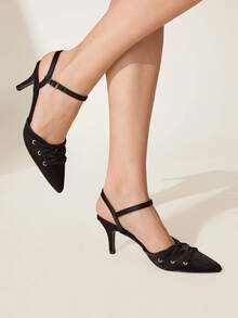 CUCCOO CHICEST Women's Pointed Toe Low Heel New Style Imitation Pearl Flower Decor Closed Toe High Heel Pumps - Black - View 5
