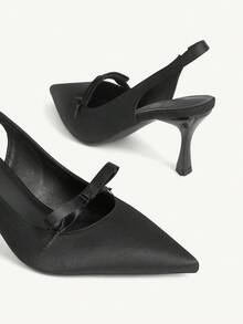 CUCCOO CHICEST 女士时尚迷人蝴蝶结丝带装饰高跟鞋，黑色 PU 皮革尖头，舒适休闲鞋，适合派对、婚礼、聚会，适合连衣裙、牛仔裤，适用于春季、夏季、秋季、冬季、浪漫情人节高跟鞋 - 黑色 - 查看 10