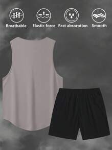 Manfinity Sport Corelite 男士几何印花背心和抽绳腰短裤运动套装