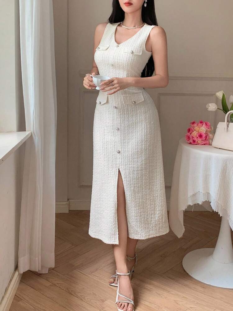 Elegant V-Neck Sleeveless Mid-Length Dress For Women Summer Women Dresses Sundress Maxi Dress