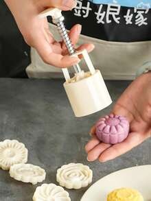 Hand Pressed Mooncake Mold Set ABS Mid Autumn Festival, Mung Bean Cake, DIY Dessert - Beige - View 4