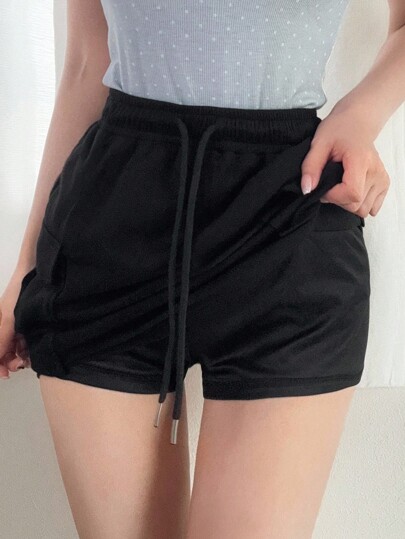 FRIFUL Rok Mini Wanita Abu-abu Pas Badan dengan Kantong, Celana Pendek Sweater Musim Panas