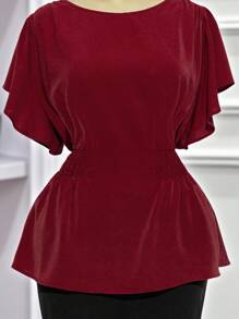 Modelyn Plus Size Casual Solid Color Waist Shirt, Summer