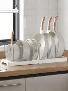 可调节锅碗瓢盆收纳架，不锈钢，可伸缩厨房收纳解决方案，适用于家庭、咖啡厅、餐厅和酒吧，餐厅收纳架|光滑的金属饰面|不锈钢架，食品储藏室收纳架和储物架 - 彩色 - 查看 1