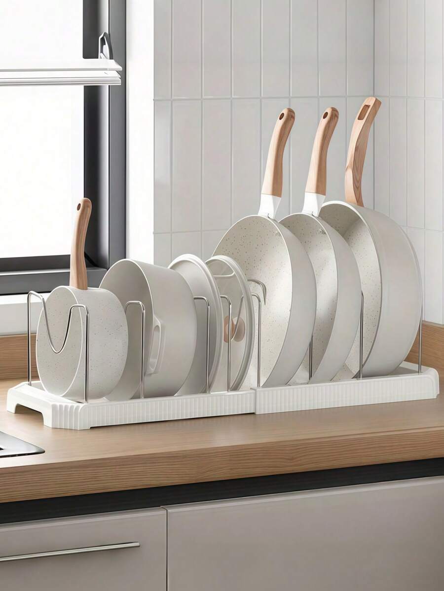 可调节锅碗瓢盆收纳架，不锈钢，可伸缩厨房收纳解决方案，适用于家庭、咖啡厅、餐厅和酒吧，餐厅收纳架|光滑的金属饰面|不锈钢架，食品储藏室收纳架和储物架 - 彩色 - 查看 1