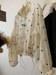 INAWLY Women's Casual Versatile Polka Dot Drawstring Hem Lightweight Jacket Fall Winter Cloth For Women - Apricot - View 1