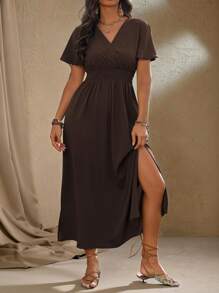 Roveilla 加大码女式裹腰荷叶边袖连衣裙，适合圣诞节超长女装