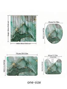 SHEIN Conjunto de banheiro de 1/4 peças, cortina de chuveiro impermeável com padrão de mármore verde, conjunto de decoração de banheiro de luxo moderno, acessórios de decoração de banheiro para 4 estações, tapete de banho antiderrapante, tapete em formato de U e tampa de vaso sanitário redonda para todos os cenários. Acessórios de banheiro de verão - Multicolorido - Ver 5