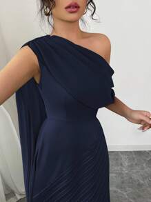 Selianne 女士优雅雪纺垂褶单肩连衣裙，春夏大学校园连衣裙