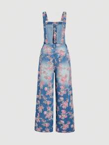 SHEIN MOD Women's Casual Washed Floral Print Denim Bib Pants Floral Denim Jumpsuit,Fall Clothes For Women,Office Outfits For Women,Birthday Outfits For Women,Lounge Jumpsuits For Women,Elegant Jumpsuits For Women,Western Wear Women,Fall Jumpsuits For Women,Country Concert Outfit,Classy Outfits For Women,Vintage Clothes Women,Old Money Outfits Women,Street Wear,Floral Jumpsuits - Medium Wash - View 2