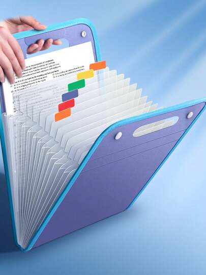 1 pieza Bolsa portátil de almacenamiento de archivos, bolsa de archivo vertical de gran capacidad con 13 niveles, organizador de almacenamiento de documentos A4 de material PP, carpeta expandible para volver a la escuela, útiles escolares