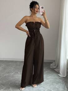 Elenzga Women's Summer Casual Striped Bandeau Jumpsuit - Random Floral Pattern