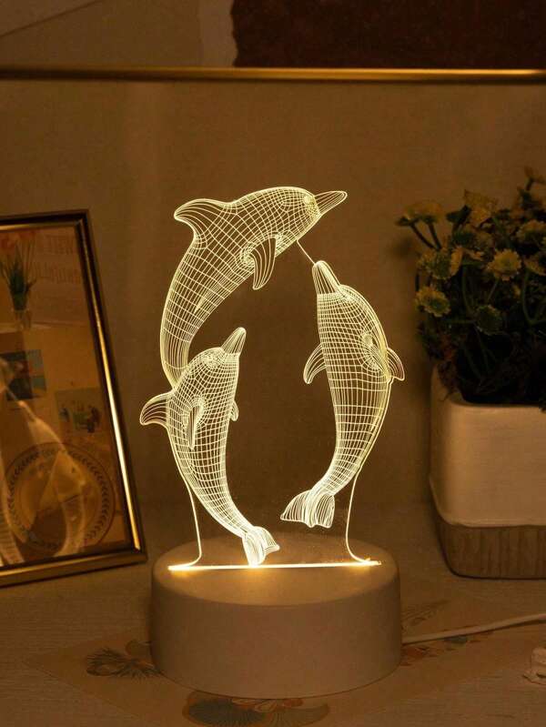 1PC USB 3D Illuminated Dolphin Night Light Creative Shape Decorative Lighting For Bedroom Living Room Home Decor Birthday Christmas Gift