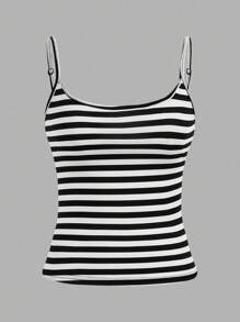 SHEIN EZwear 3 件套黑色、粉色、黑白条纹女士短款吊带背心上衣，性感紧身，适合夏季 - 彩色 - 查看 9