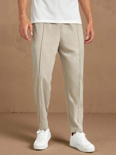 HIMLAND Pantalones largos de hombre de bolsillo en ángulo sólido, pantalones rectos lisos de color caqui para salir, otoño