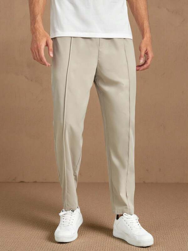 HIMLAND Men Solid Slant Pocket Pants Tapered Long Slacks Plain Khaki Going Out, Fall