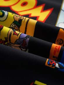 SUPERMAN X SHEIN Camisa de manga corta con botones en la parte delantera, con estampado de letras y dibujos animados para hombres