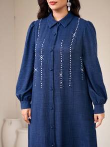 Veilorie فستان أنيق مزين بالراين ستون على الطراز العربي لسيدات البدناء