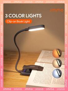 JMMO Book Light 16 LED Beads Rechargeable For Reading In Bed With Eye Caring 3 Color Temperatures,Stepless Dimming Brightness,Clip On Light For Book Lovers - Black - View 7