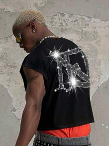 Manfinity ZONE917 Camiseta de tirantes de estilo casual y urbano con logo de marca y cristales, color negro