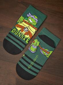 TEENAGE MUTANT NINJA TURTLES | SHEIN Bộ 4 đôi tất cổ ngắn mềm mại, thoáng khí, thấm hút mồ hôi, họa tiết sọc, thời trang màu xám và xanh dương, mũi và gót được gia cố, bền chắc, phù hợp cho cả nam và nữ, phù hợp với mọi mùa - Nhiều màu - Xem 12