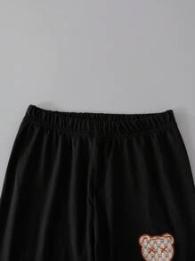 Set da 2 pezzi per ragazze composto da t-shirt a maniche corte con stampa grafica di orsetti e lettere, e leggings, casual e carino, adatto come outfit per il ritorno a scuola