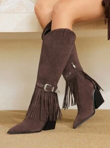 Styleloop Chocolate Women's Over-The-Knee Woven Boots, Suitable For Vacation, Boho, Western, And Music Festival Styles - Coffee Brown - View 9