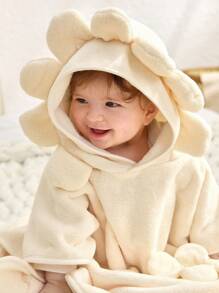 Cozy Pixies 1pc Soft Hooded Sunflower Petal Baby Towel, Super Absorbent, Quick Drying, Warm, Suitable For 0-3 Years Old, Versatile Use For Bathing And Swimming - Beige - View 3