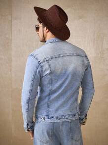 Manfinity Homme 男士浅色做旧复古街头风格牛仔夹克 - 淺色水洗藍 - 查看 2