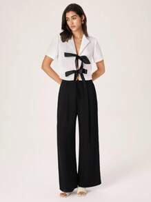 Modelyn Women's Fashion Casual Elegant Tweed Short Sleeve Blazer - White - View 3