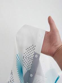 EMERY ROSE 女士休闲日常印花纽扣弧形下摆衬衫，随机花卉图案，春季休闲款 - 薄荷藍 - 查看 5