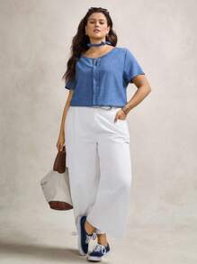 Zelara 夏季大碼V領短袖襯衫