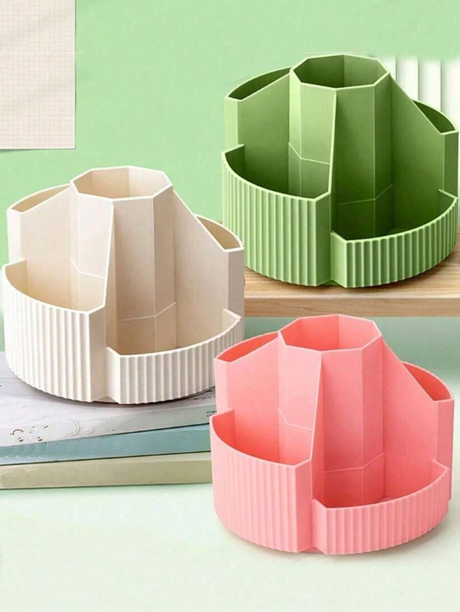 1PC/3Pcs-5 Slots 360 Degree Rotating Desktop Pen Holder Organizer, Desktop Storage Pen Organizers Stationery Supplies Large Capacity Multi-Functional Pencil Case For Students, Men, Women, Girls, Makeup Brushes, Home Decoration Back To School - Multicolor - View 1