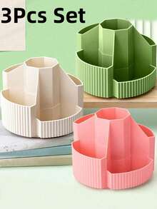1PC/3Pcs-5 Slots 360 Degree Rotating Desktop Pen Holder Organizer, Desktop Storage Pen Organizers Stationery Supplies Large Capacity Multi-Functional Pencil Case For Students, Men, Women, Girls, Makeup Brushes, Home Decoration Back To School - Multicolor - View 6