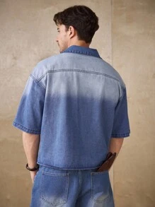 Manfinity Homme Casual Washed Blue Short Denim Jacket, Spring/Summer - Blue - View 3