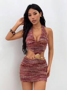 Sweetina Retro American Style Bodycon Sexy Pearl Chain Decor Midi Dress - Multicolor - View 4