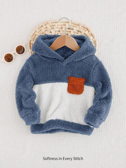 Cozy Pixies Sudadera con capucha de manga larga con cuello redondo, acolchada y de color contrastante para bebé niño