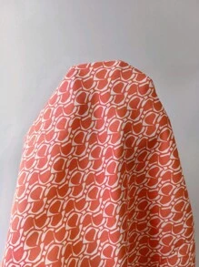 Breezaya Đầm hở vai in họa tiết chéo toàn thân cho kỳ nghỉ bãi biển dành cho nữ - Màu Cam san hô - Xem 7