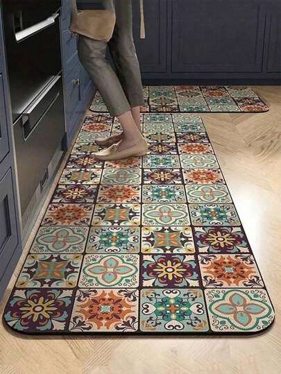 SHEIN 1Pc Vintage Floral Pattern Diatomaceous Earth Kitchen Floor Mat & Rug Valentine DAY, Valentines Wedding, Birthday, Kitchen, Kitchen Decor, Home Decor