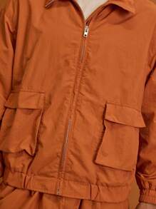 Musero 轻质尼龙实用风格贴袋漏斗领拉链夹克春夏季度假 - 橘色 - 查看 6