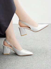 CUCCOO BIZCHIC Giày cao gót mũi nhọn đế dày màu bạc quai mắt cá chân tối giản dành cho nữ, phù hợp để mặc hàng ngày, đi làm và đi chơi - Bạc - Xem 3