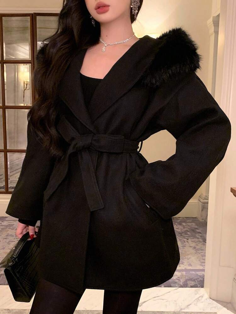 Women's Elegant Collar Belt Overcoat, Autumn/Winter Jacket